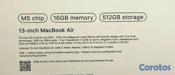 computadoras y laptops - MACBOOK AIR M5 13" 512GB 16GB RAM SELLADA OFERTA 2