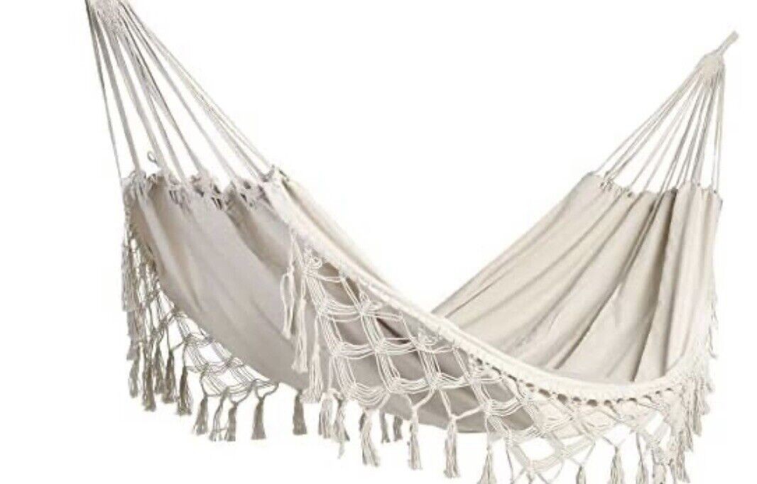 herramientas, jardines y exterior - Hamaca de algodon con flecos tejida boho chic bohemia 2