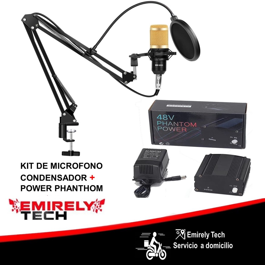 accesorios para electronica - Kit de microfono condensador bm-800+ Power phanthom 48v