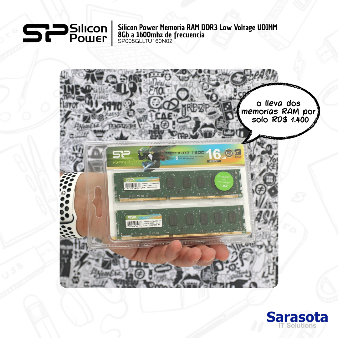 accesorios para electronica - Silicon Power Memoria RAM DDR3 Low Voltage UDIMM 8Gb a 1600mhz 1