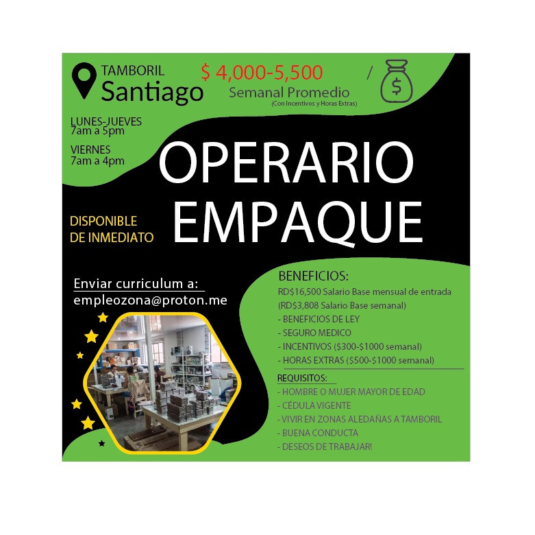 empleos disponibles - Empleo en Santiago Tamboril Disponible de inmadiato Zona Franca