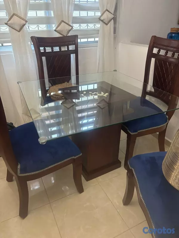 decoración y accesorios - juego de comemedor mesa de cristal cuadrado 4 silla  3