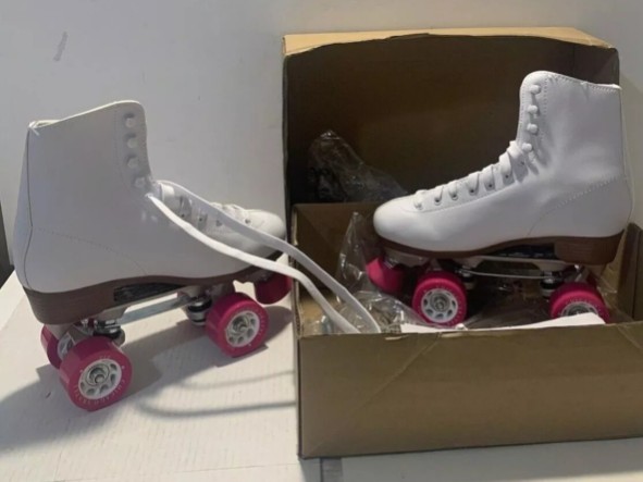 deportes - Patines de 4 ruedas en cuero blanco, marca Chicago Skates 