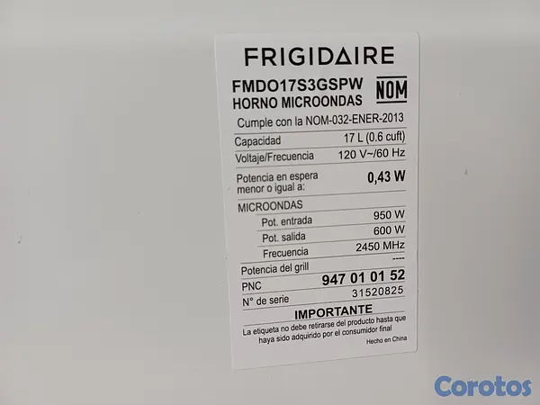 electrodomesticos - Microondas Frigidaire 0.6 cu ft / 17L en excelente 4
