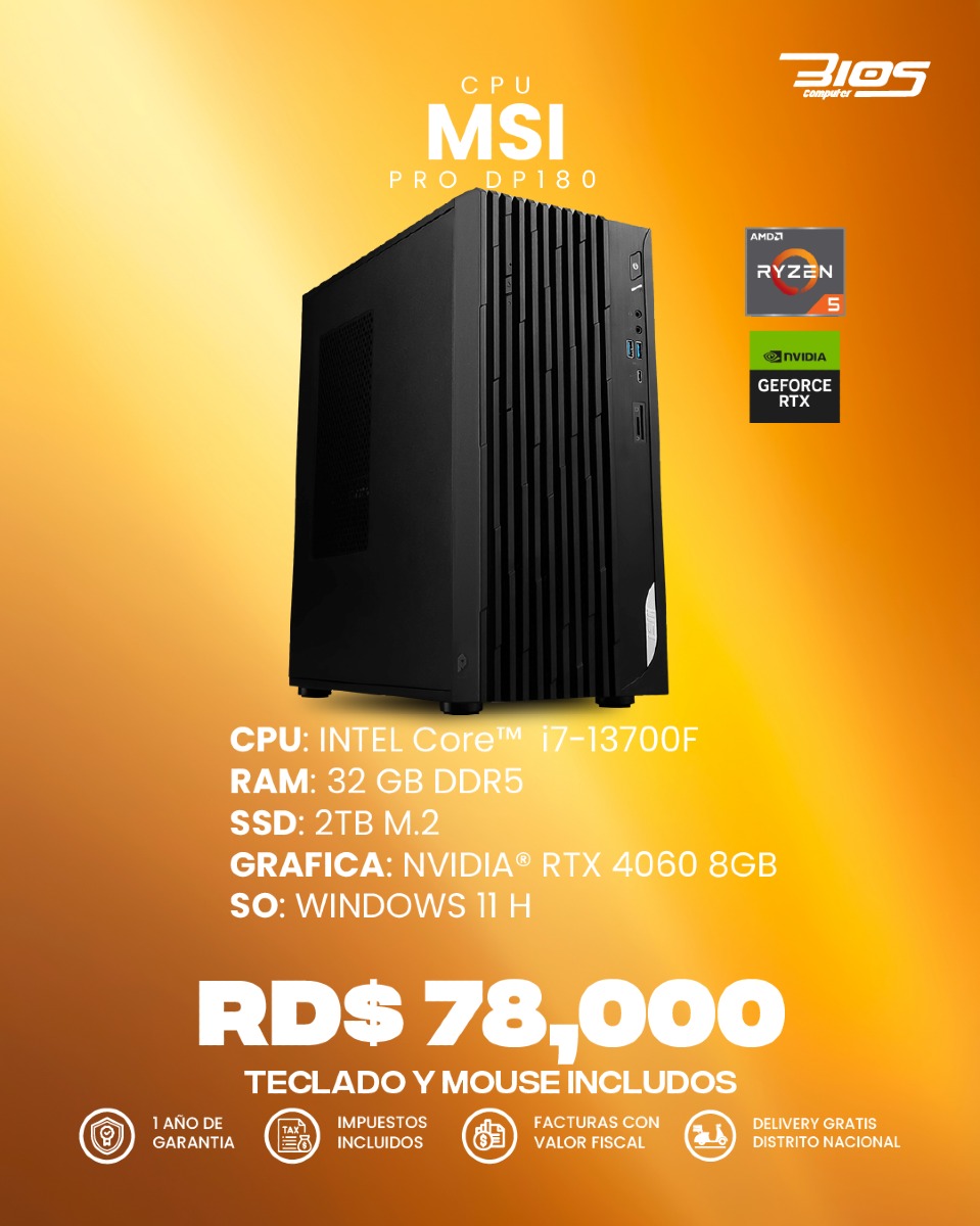 computadoras y laptops - CPU MSI PRO DP180