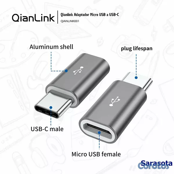 accesorios para electronica - Qianlink Adaptador Micro USB a USB-C 4