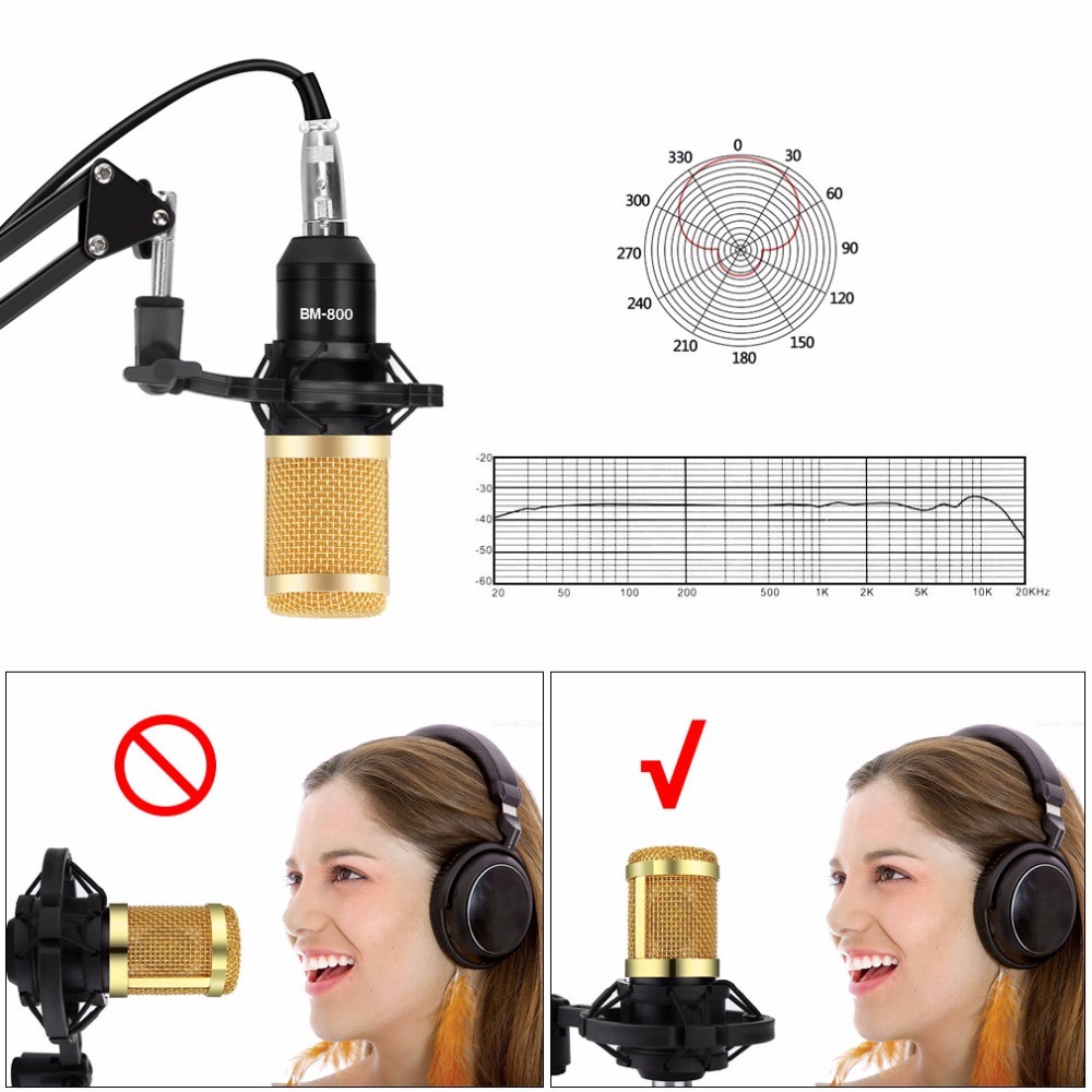 accesorios para electronica - Kit de microfono condensador bm-800+ Power phanthom 48v 4