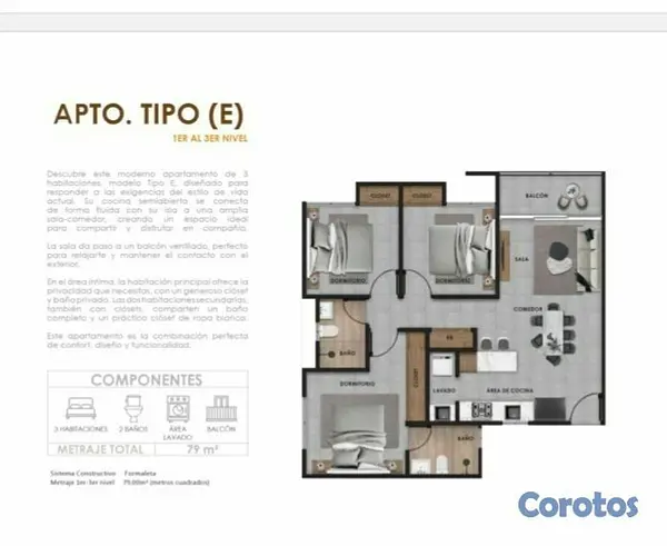 penthouses - Res.Altos del Este, enero 2028 apto tipo E,4to pis 3