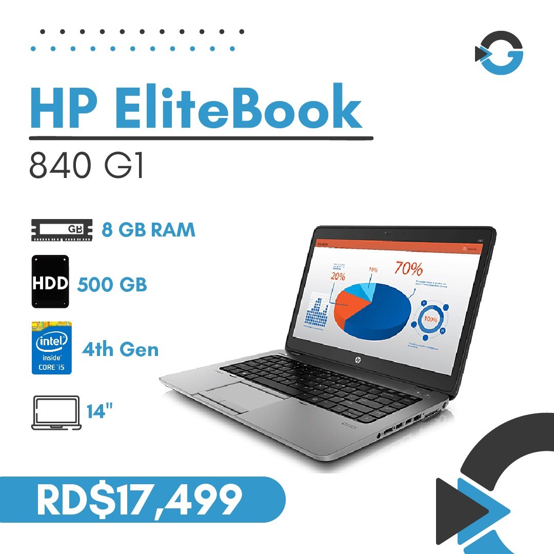 computadoras y laptops - Laptop HP EliteBook 840 G1  Core i5 500GB HDD, 8GB RAM (Incluye Mouse y Mochila)