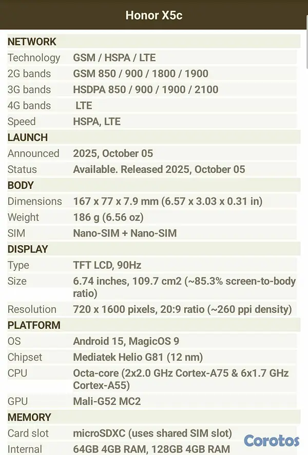 celulares y tabletas - Celular nuevo Honor X5C 4