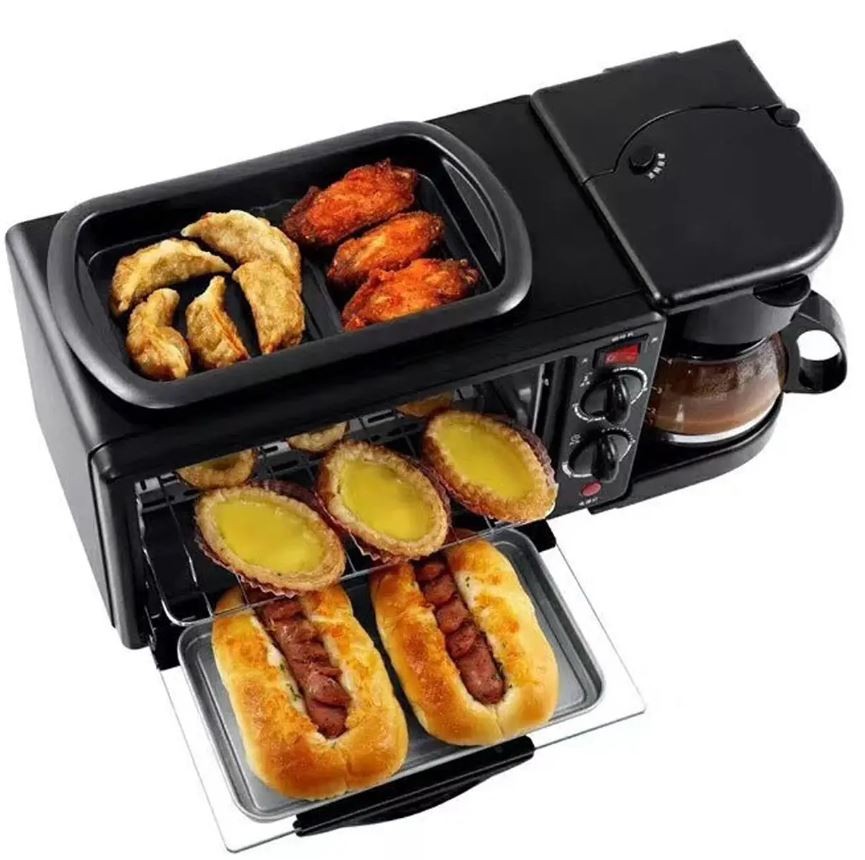 cocina - Máquina desayuno multifuncional 3 en 1 cafetera, horno y tostador Sk-145