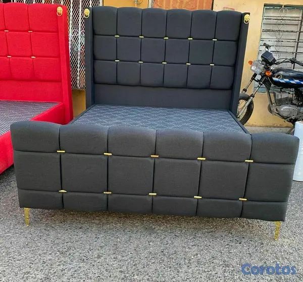 muebles y colchones - Cama tapizada moderna, color gris  2