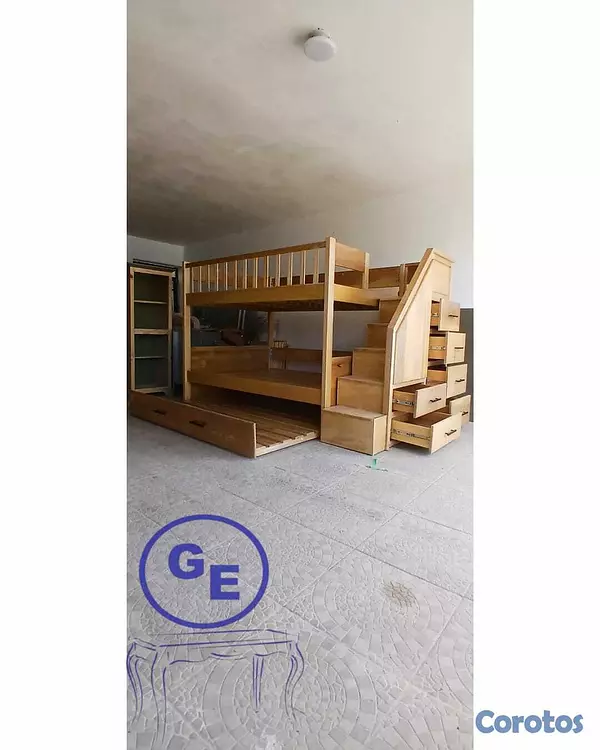muebles y colchones - Camarote triple en madera de Roble  1