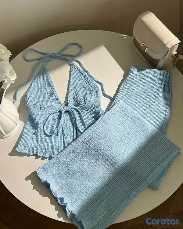 ropa para mujer - Top de Cuello Halter Sin Espalda y Cintura Ajustad 2