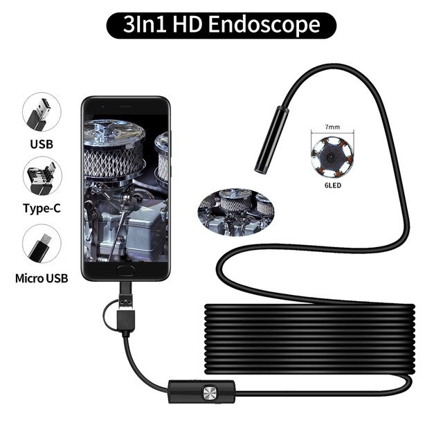 otros electronicos - Camara via cable tipo Endoscopica 3 en 1, TYPE-C, Micro USB y USB para PC 4