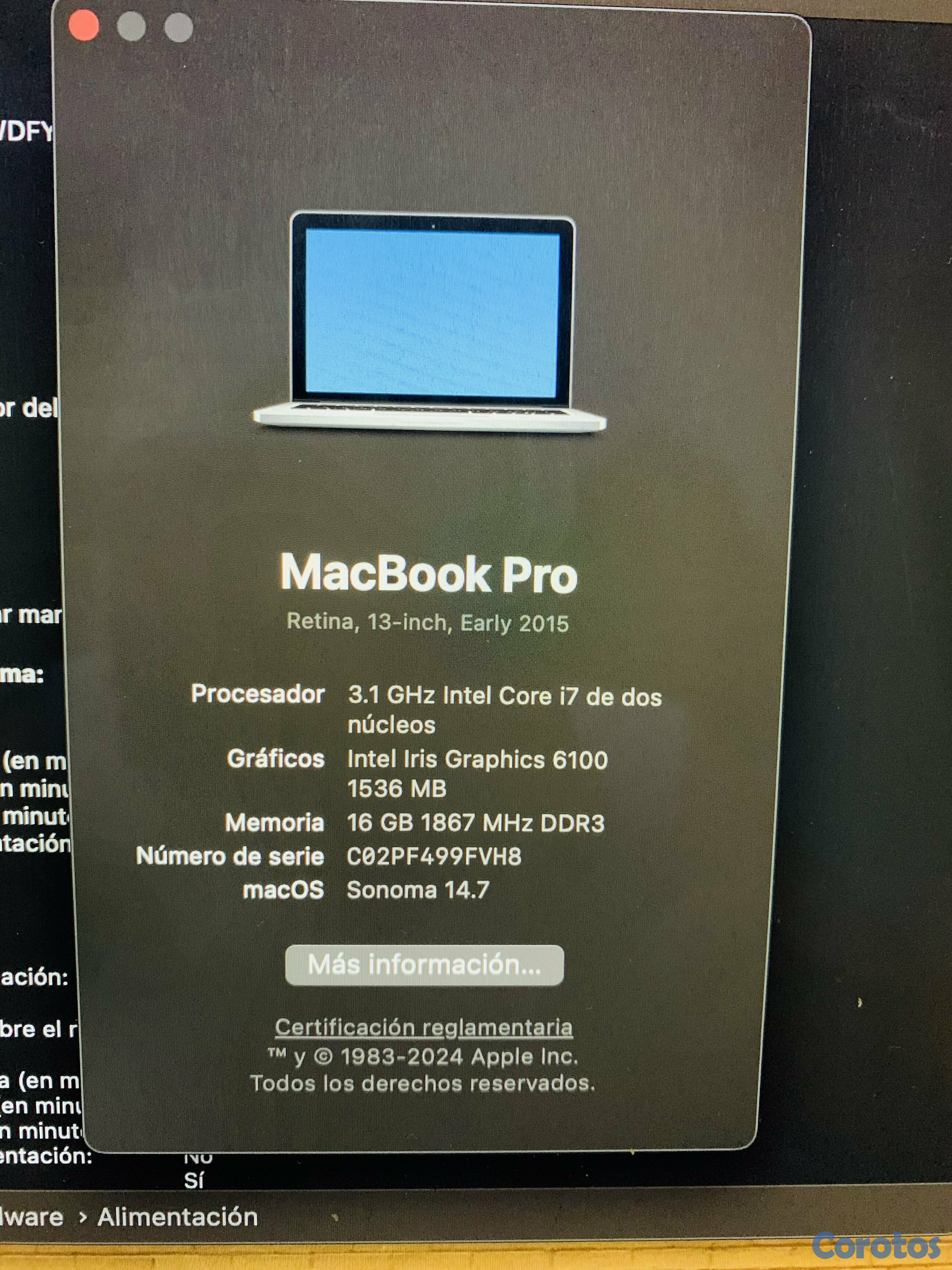 computadoras y laptops - MacBook Pro 2015 i7 16RAM 500 SSD 8