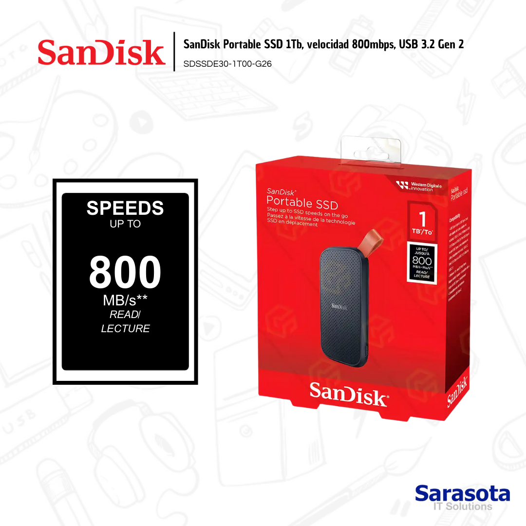 accesorios para electronica - SanDisk Portable SSD 1Tb, 800mbps USB 3.2 0