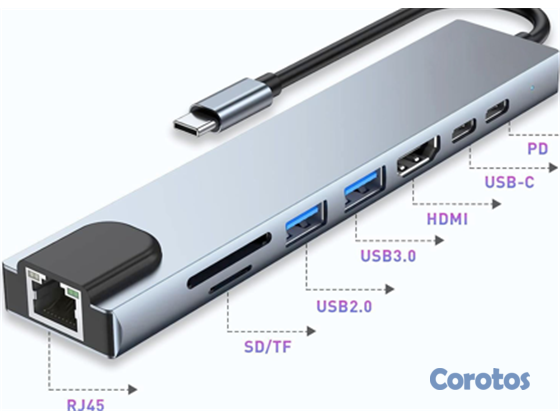 computadoras y laptops - HUB USB MYO TIPO-C, 8 EN 1, USB 3.0, USB 2.0, 1X H 2