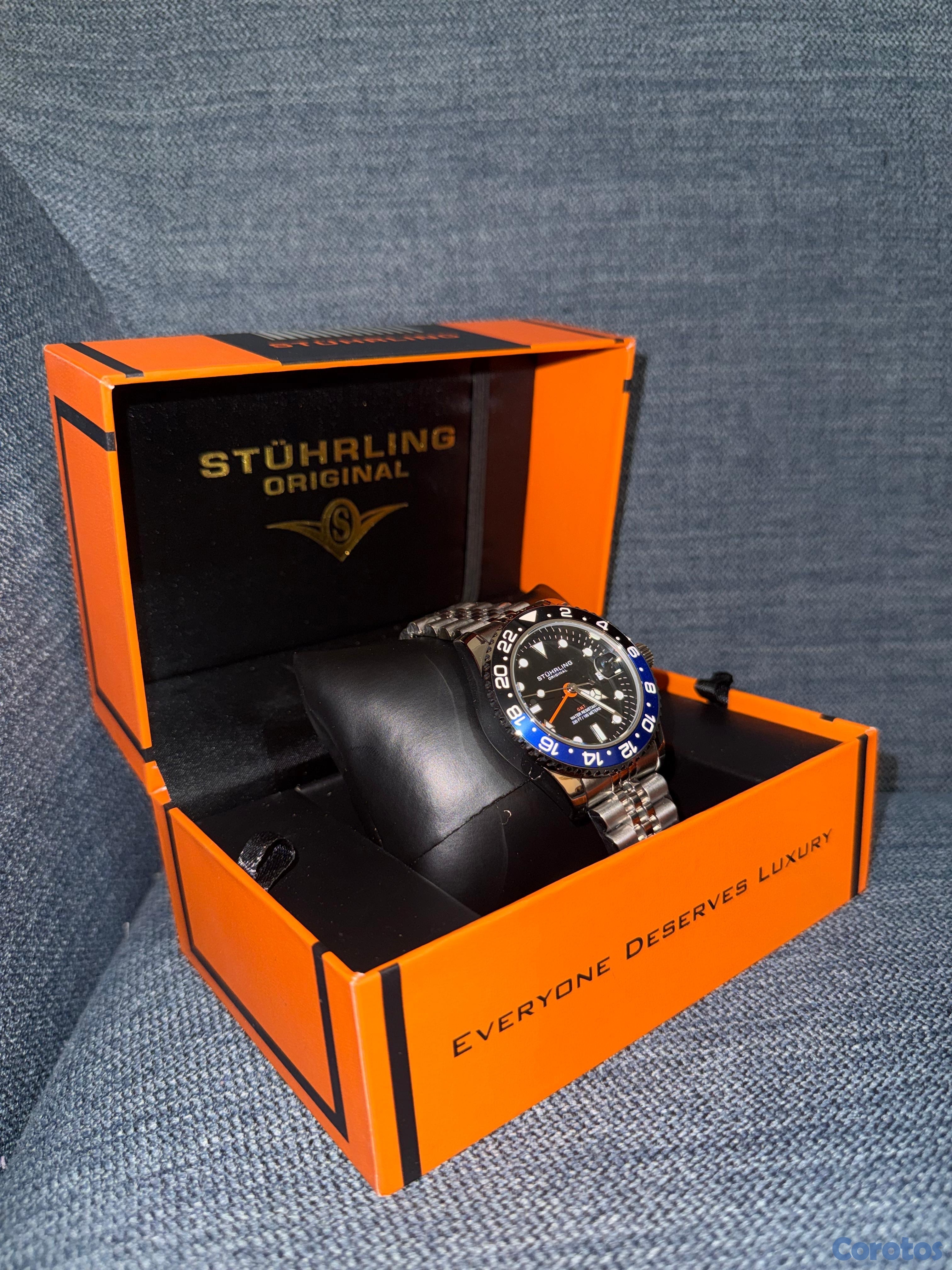 joyas, relojes y accesorios - Reloj Stuhrling Original GMT Negro/Azul – Nuevo con Caja – Edición de Lujo 4