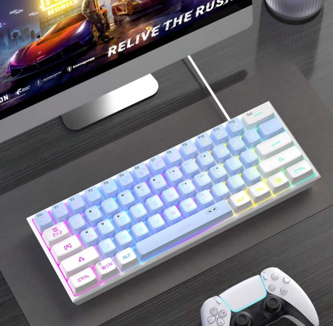 computadoras y laptops - Teclado MageGee TS91 Blanco, Negro y Gris