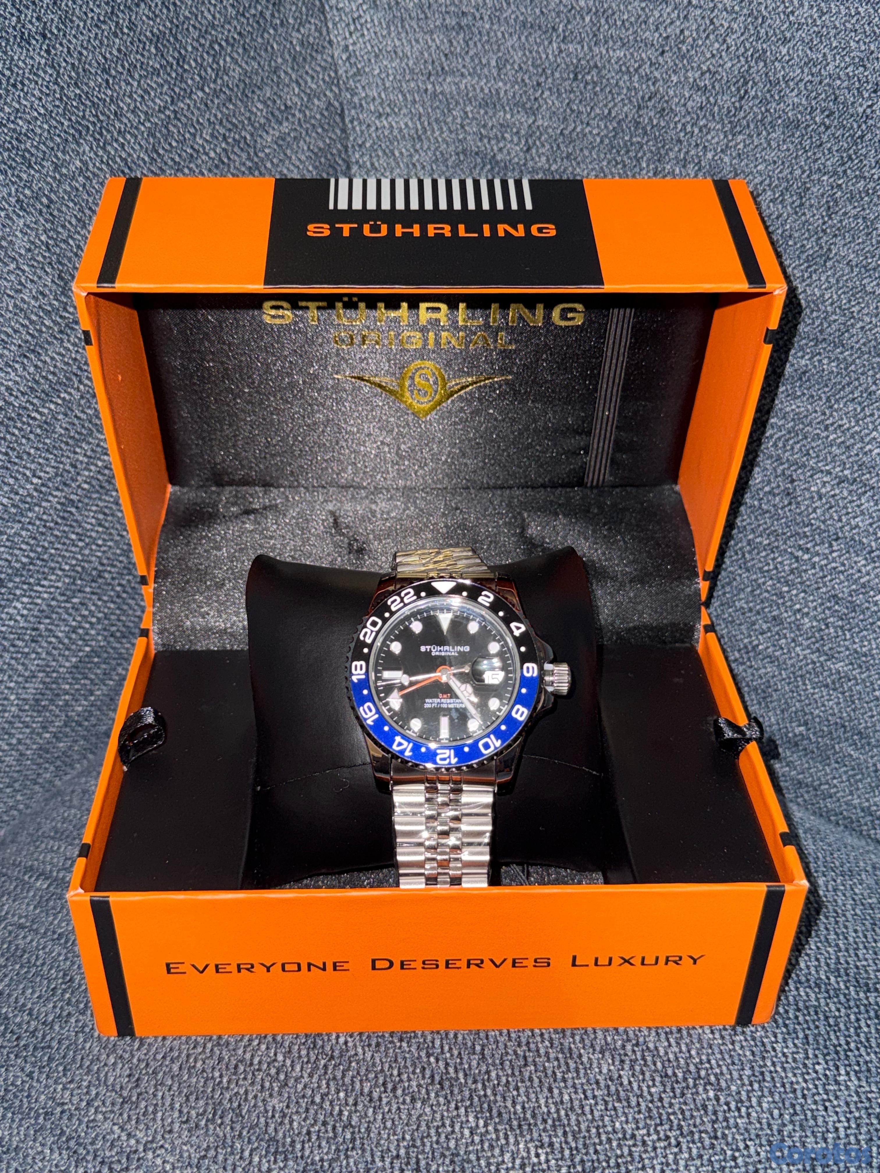 joyas, relojes y accesorios - Reloj Stuhrling Original GMT Negro/Azul – Nuevo con Caja – Edición de Lujo 1
