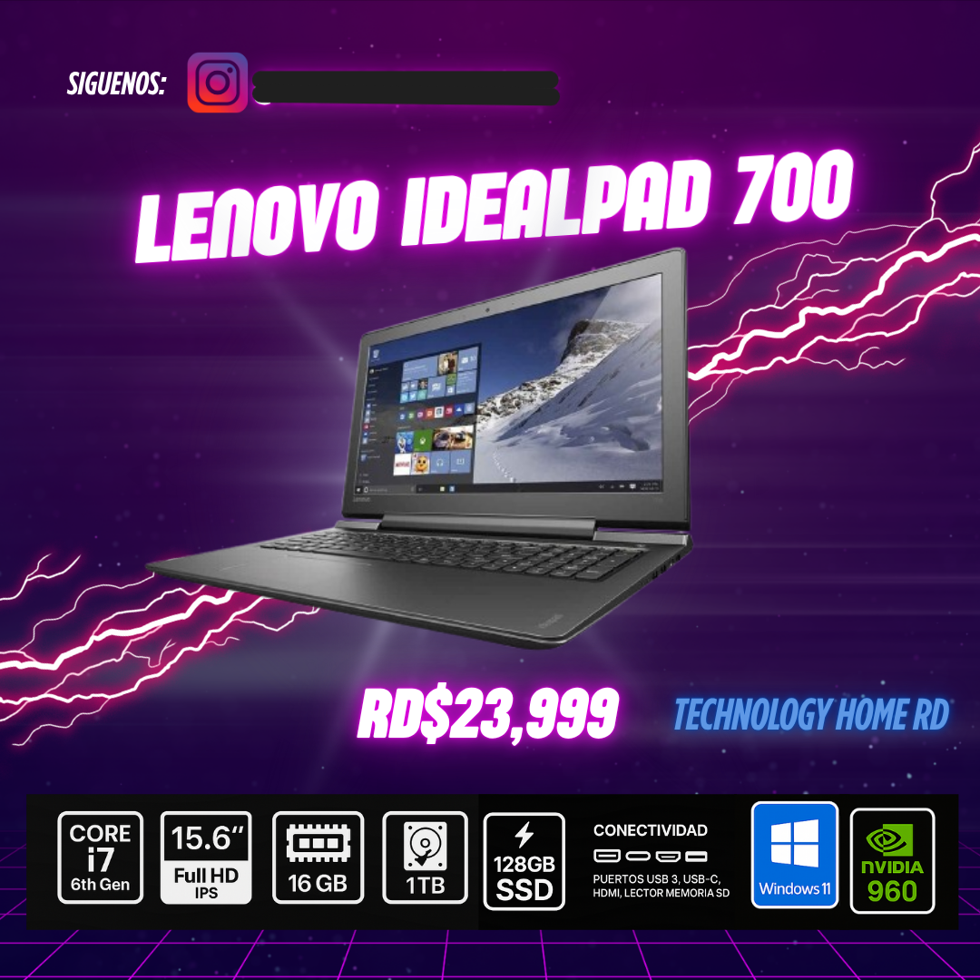 computadoras y laptops - Lenovo Idealpad 700 Procesador Core i7-6700HQ 6ta 