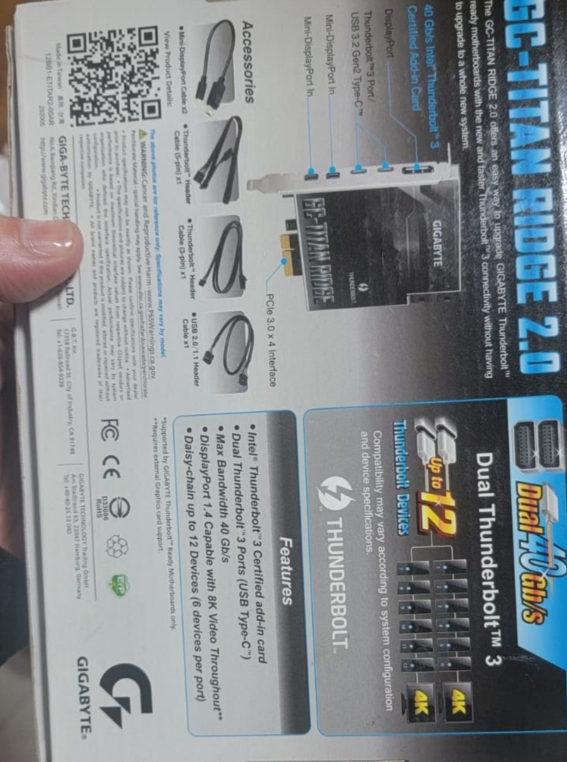 computadoras y laptops -  Thunderbolt  3 Certified add-in card- GC-TITAN RIDGE 2.0 3