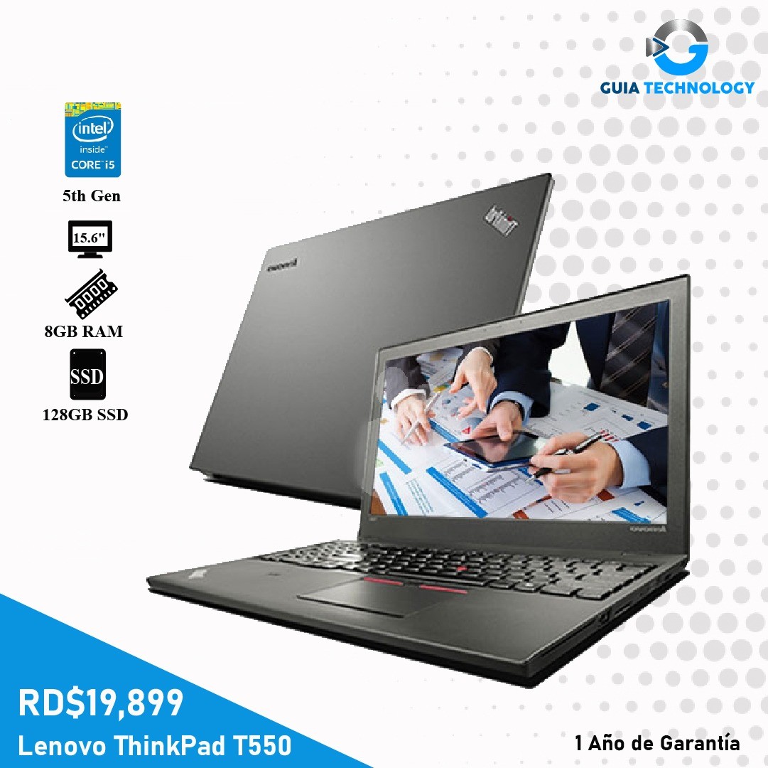 computadoras y laptops - Laptop Lenovo T550 Core i5 128GB SSD, 8GB RAM (Mouse, Mochila y Cámara Web) 