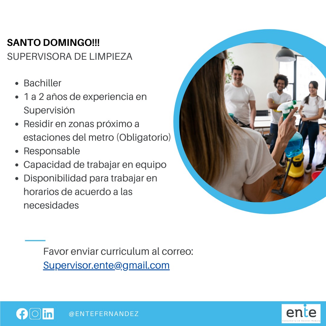 empleos disponibles - SUPERVISORA DE LIMPIEZA  - SANTO DOMINGO