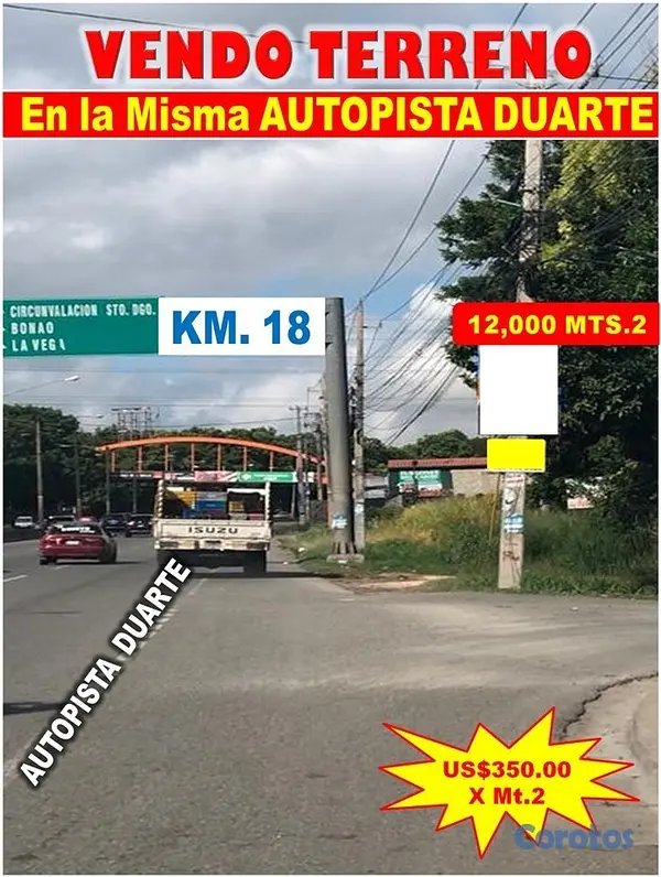 solares y terrenos - Vendo 11,500 Mts.2 KM. 18, Aut. DUARTE,  PARQUE INDUSTRIAL CAYACOA, a 200 Mts. A 5