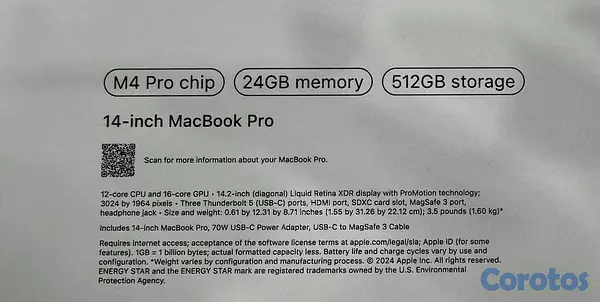 computadoras y laptops - MACBOOK PRO 2024 14-INCH CHIP M4 PRO 512GB SSD + 2 2