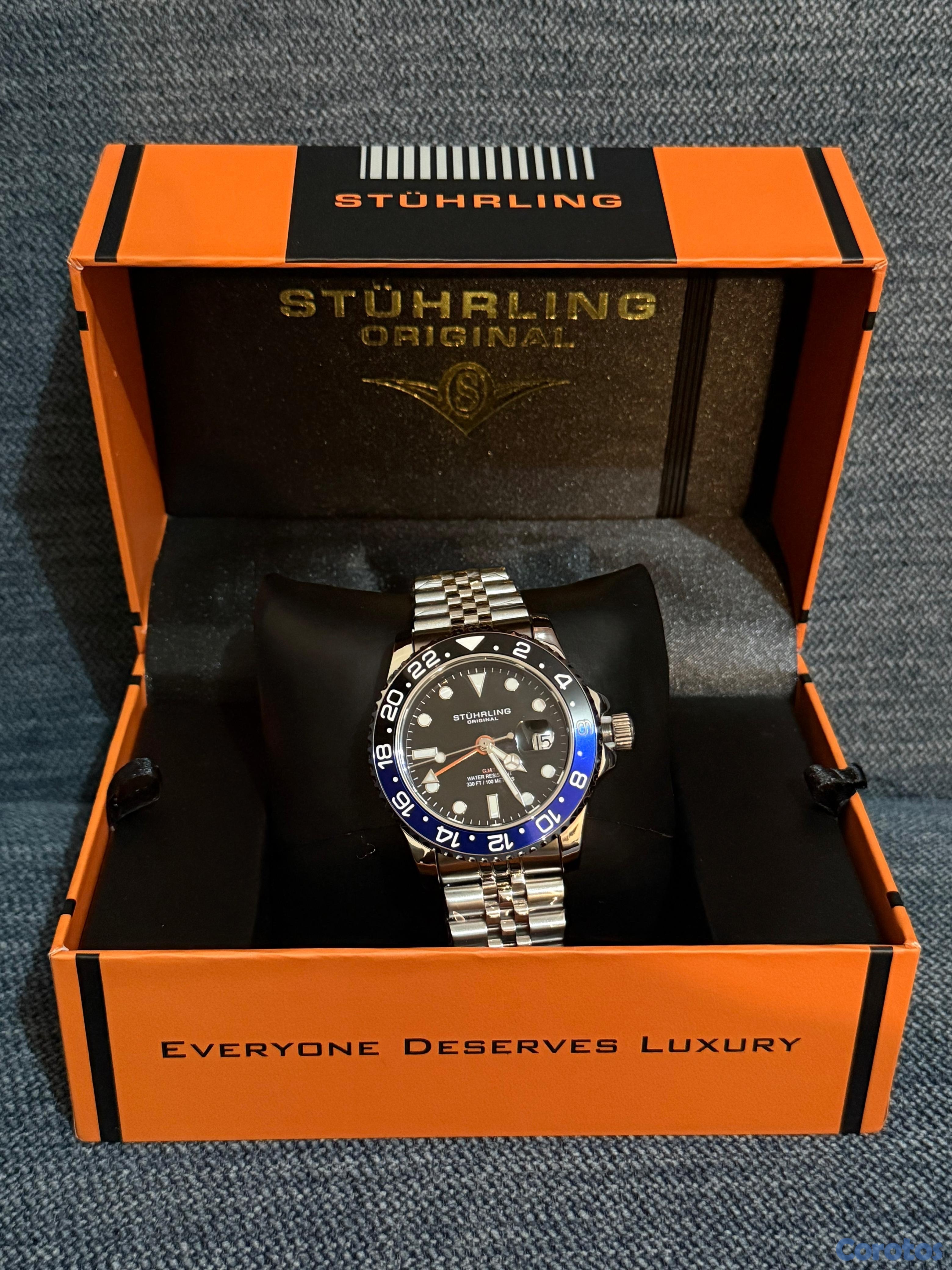 joyas, relojes y accesorios - Reloj Stuhrling Original GMT Negro/Azul – Nuevo con Caja – Edición de Lujo 3