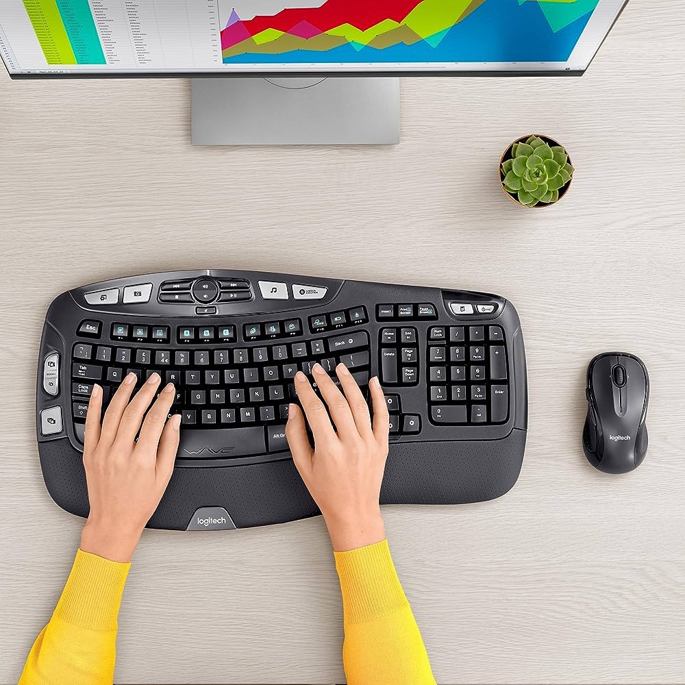 computadoras y laptops - TECLADO MOUSE LOGITECH MK550 WAVE, ERGONOMICO, USB WIRELESS RECEIVER 2.4GHZ WIRE 1