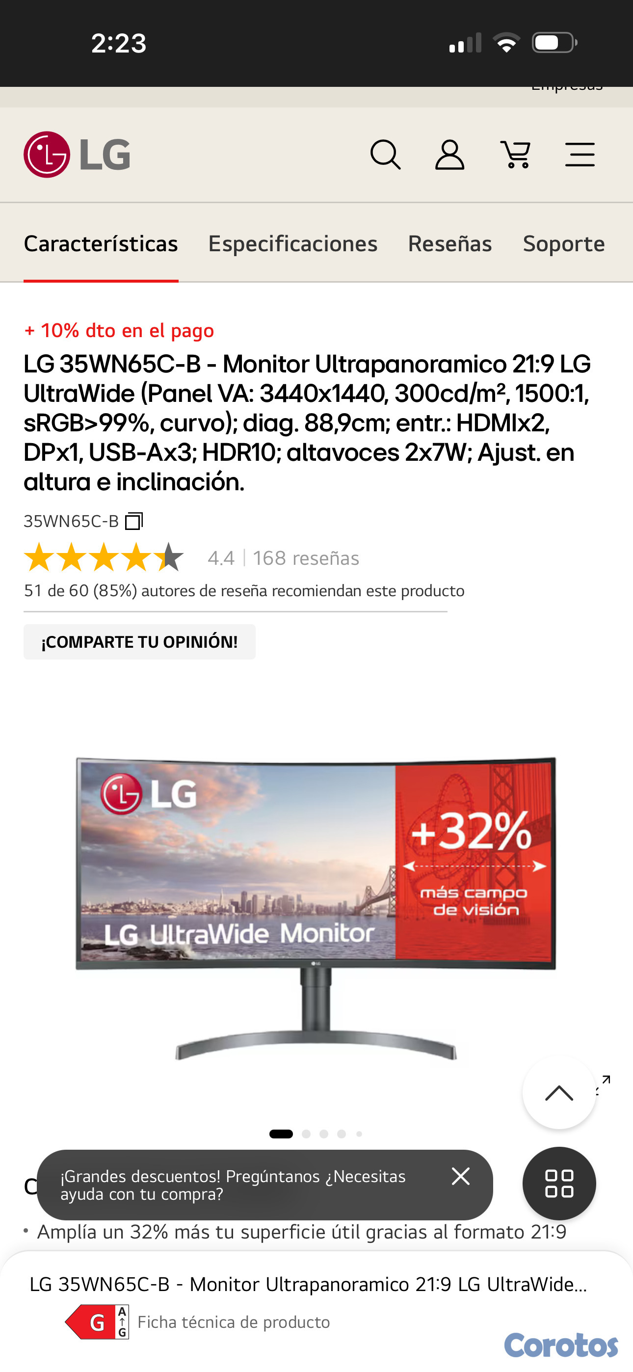 computadoras y laptops - Monitor LG UltraWide Pantalla curva (“35“) 6