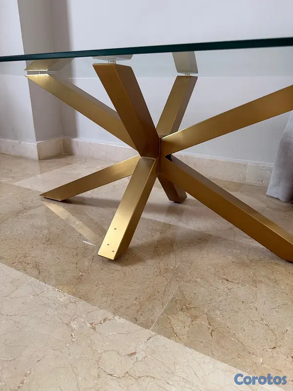 decoración y accesorios - MESA CON TOPE DE CRISTAL Y METAL DORADO 3