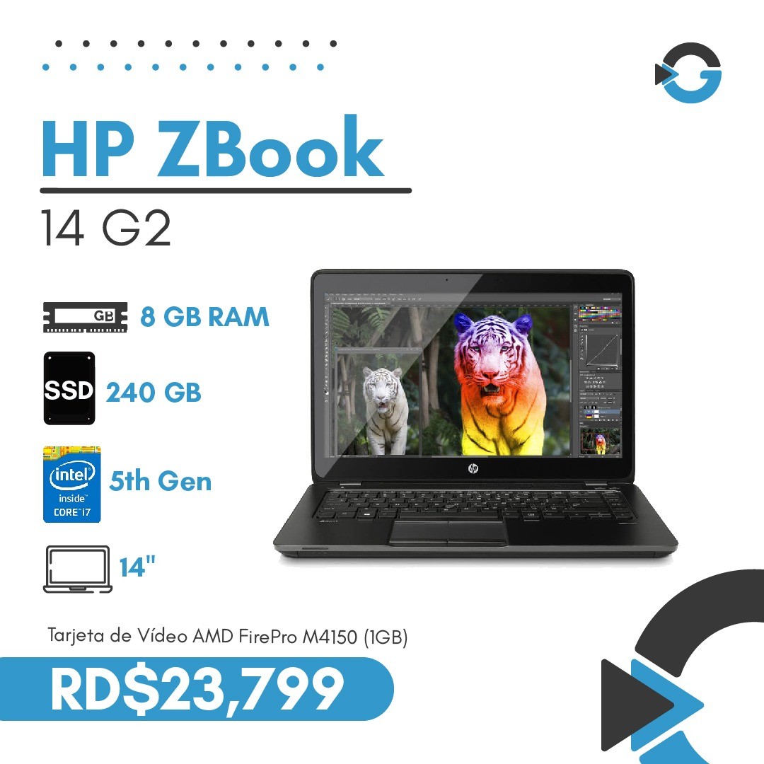 computadoras y laptops - Laptop HP ZBook 14G2 Core i7 240GB SSD 8GB RAM (Incluye Mouse, Mochila, Web Cam)