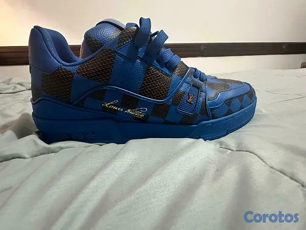 zapatos para hombre - Tenis: Louis Vuitton LV Trainer Damier Pop Blue 4