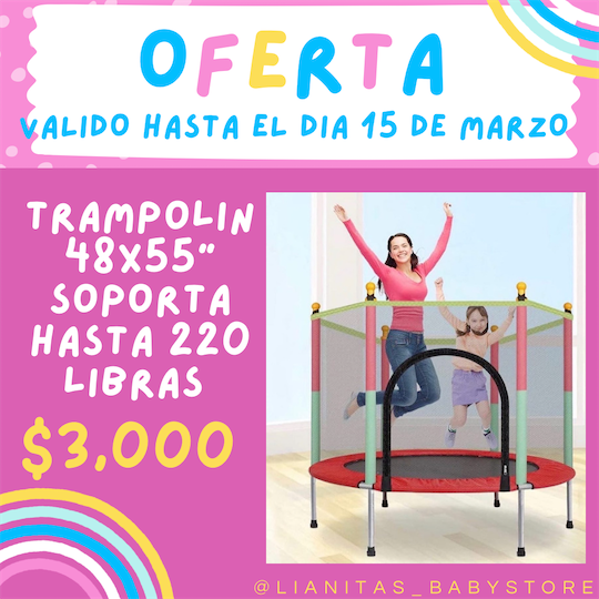 juguetes - Trampolin para niños 48x55 pulgadas soporta hasta 220 libras Nuevo 