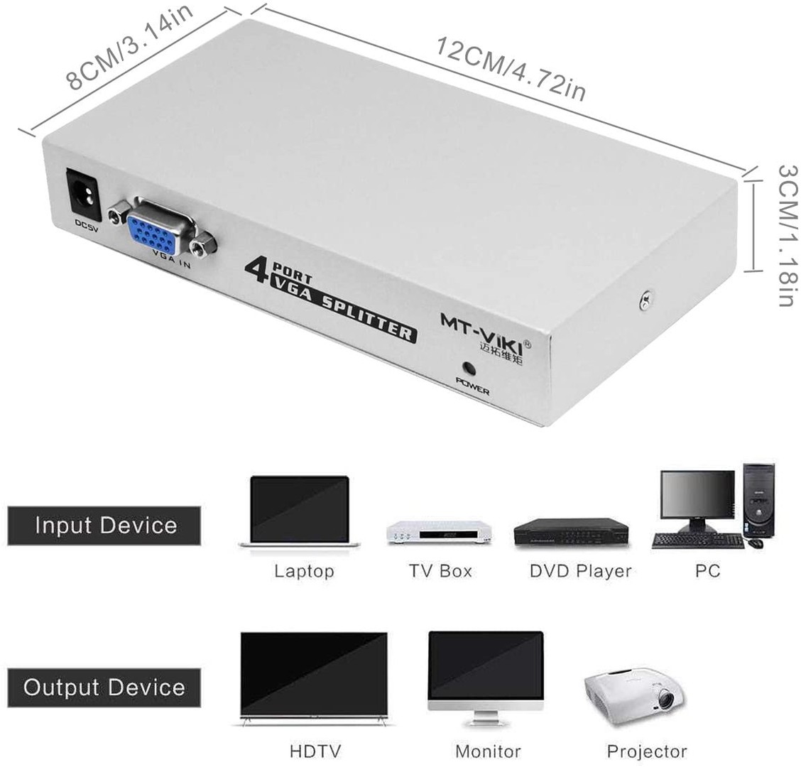 otros electronicos - Interruptor Splitter para monitores  VGA  1 en 4 puertos de vídeo 6