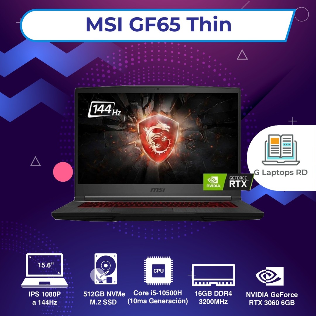 computadoras y laptops - MSI GF65 Thin - Core i5-10500H, RTX 3060 6GB, 16GB DDR4, 512GB SSD Gaming Laptop