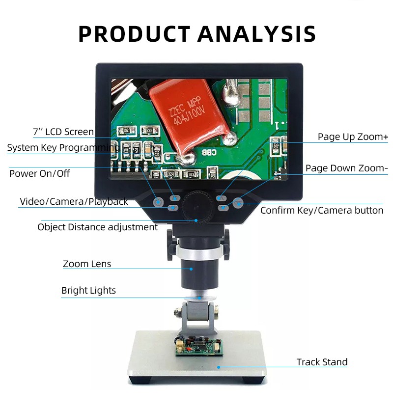 otros electronicos - Microscopio USB digital con pantalla 7 pulgadas 1200X HD soporte ajustable 6
