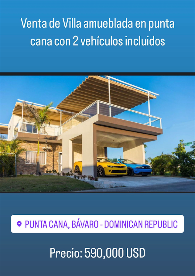 casas vacacionales y villas - Venta de Villa full amueblada con piscina y 2 vehículos en Bavaro punta cana