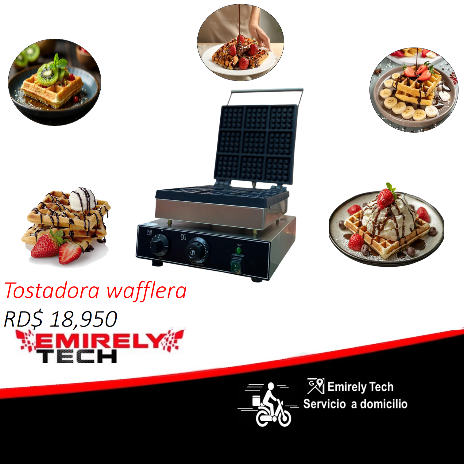 equipos profesionales - wafflera tostadora de waffles gofres 9 unidades 0