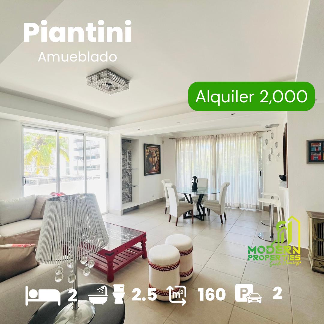 apartamentos - Se alquila Apto. de 2 Hab. amueblado en Piantini