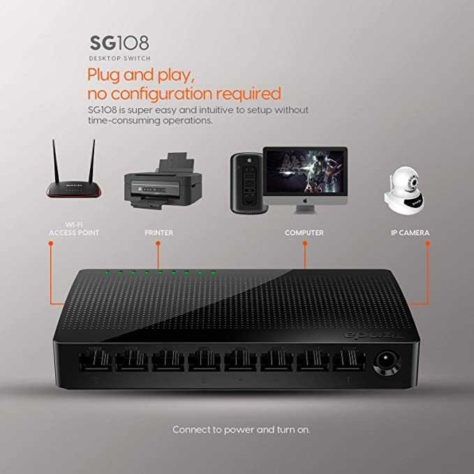 computadoras y laptops - SWITCH 8 PUERTOS GIGABITE TENDA SG108,10/100/1000, 10BASE-T 0