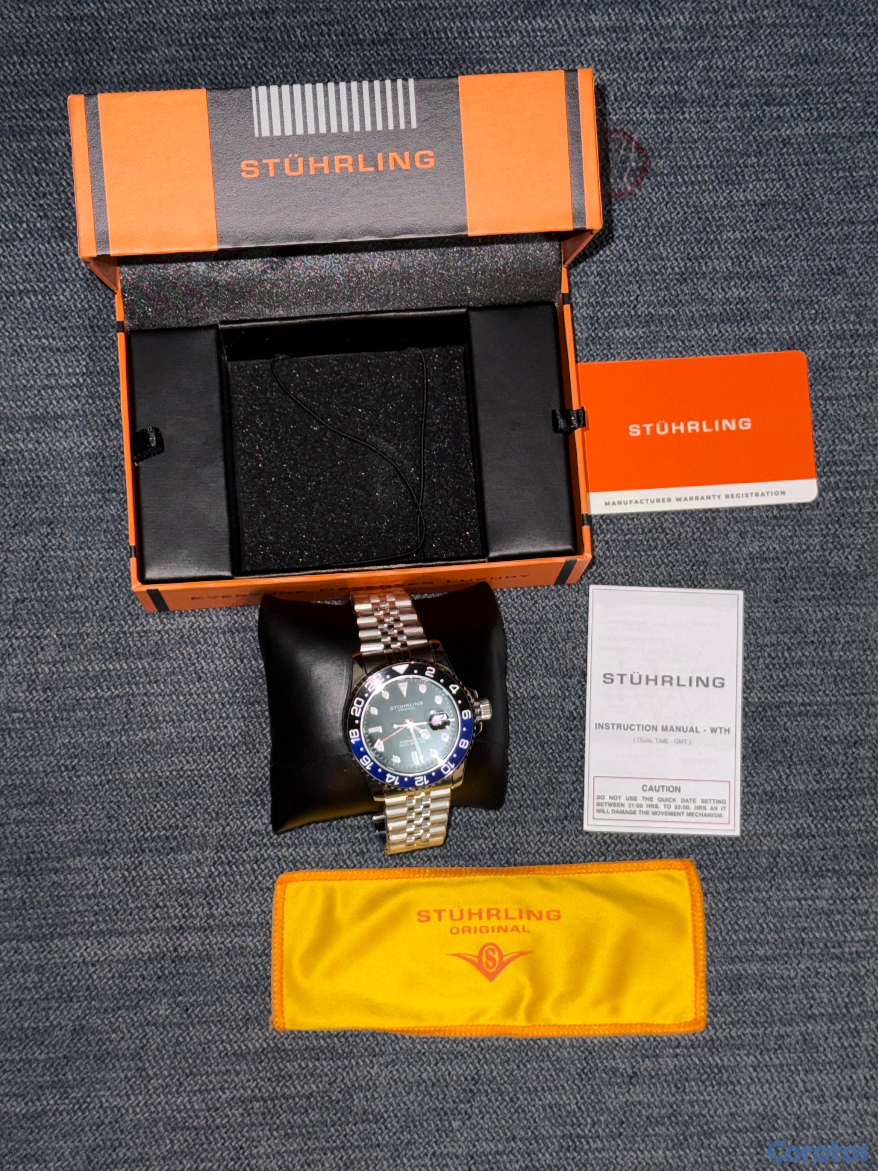 joyas, relojes y accesorios - Reloj Stuhrling Original GMT Negro/Azul – Nuevo con Caja – Edición de Lujo 7