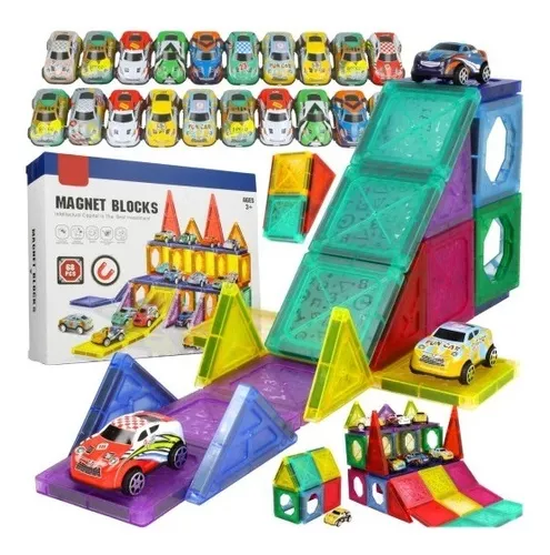 juguetes - Juguete Bloques Magnéticos 3d Pista 20 Autos De 68