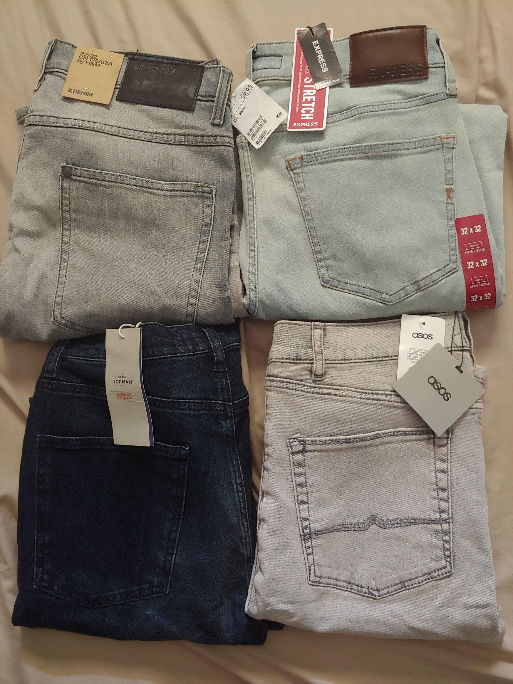 ropa para hombre - Lote de 4 pantalones (Express, H&M, Asos, Topman)
