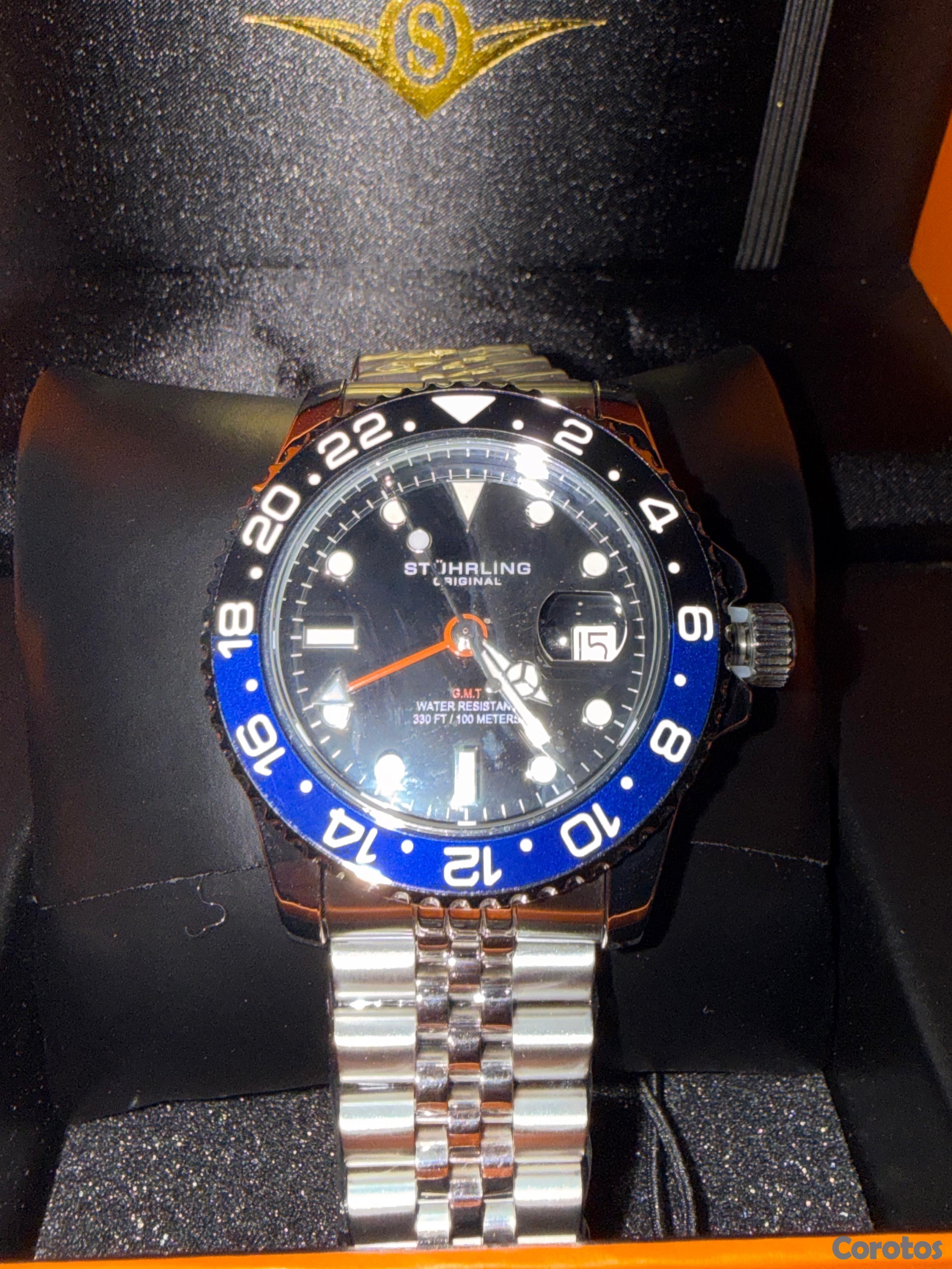joyas, relojes y accesorios - Reloj Stuhrling Original GMT Negro/Azul – Nuevo con Caja – Edición de Lujo 8