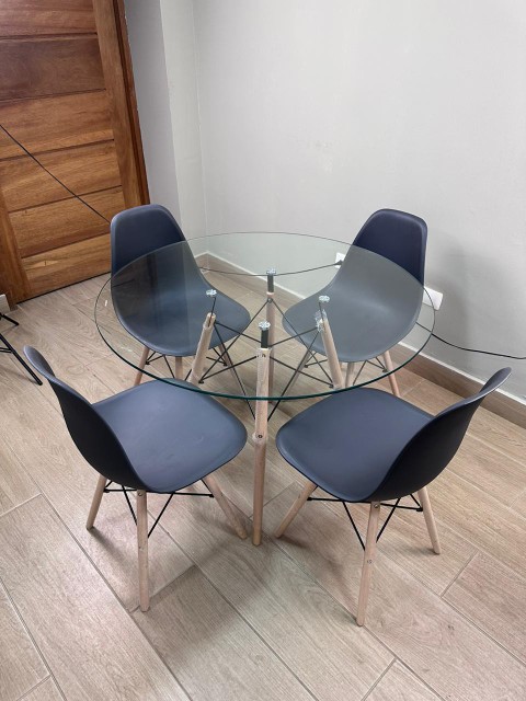 muebles y colchones - Juego de comedor nórdico de 4 sillas tope cristal templado
